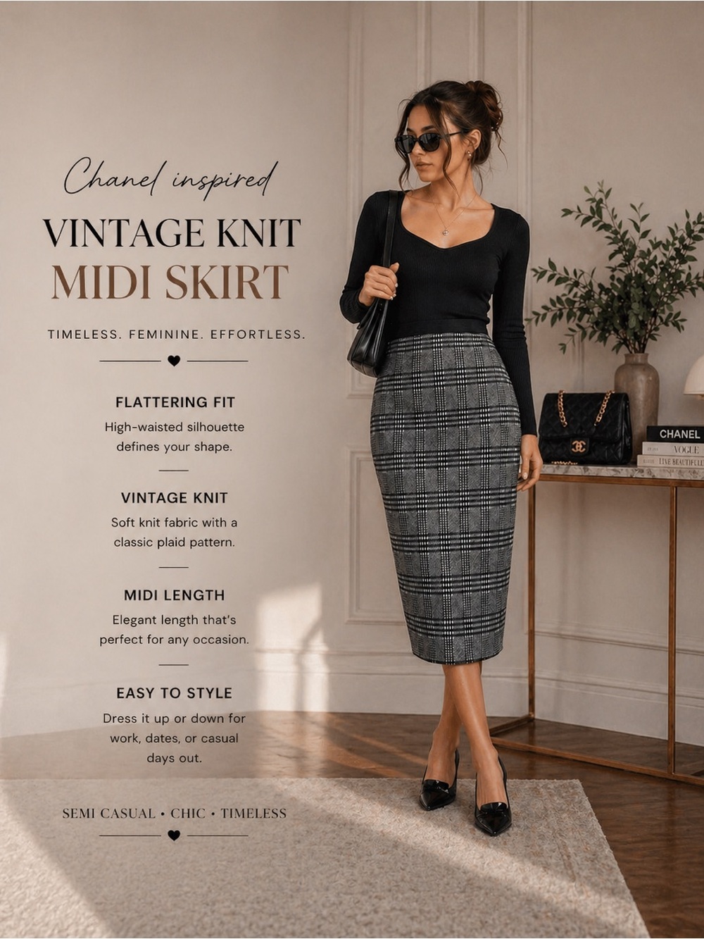 Vintage Plaid Midi • High Waisted • Minimalist Streetwear • Y2K Workwear Vibes